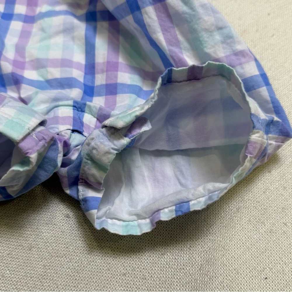 Janie and Jack Baby Gingham Polo Romper Light Blue Multi Plaid 12-18 Months